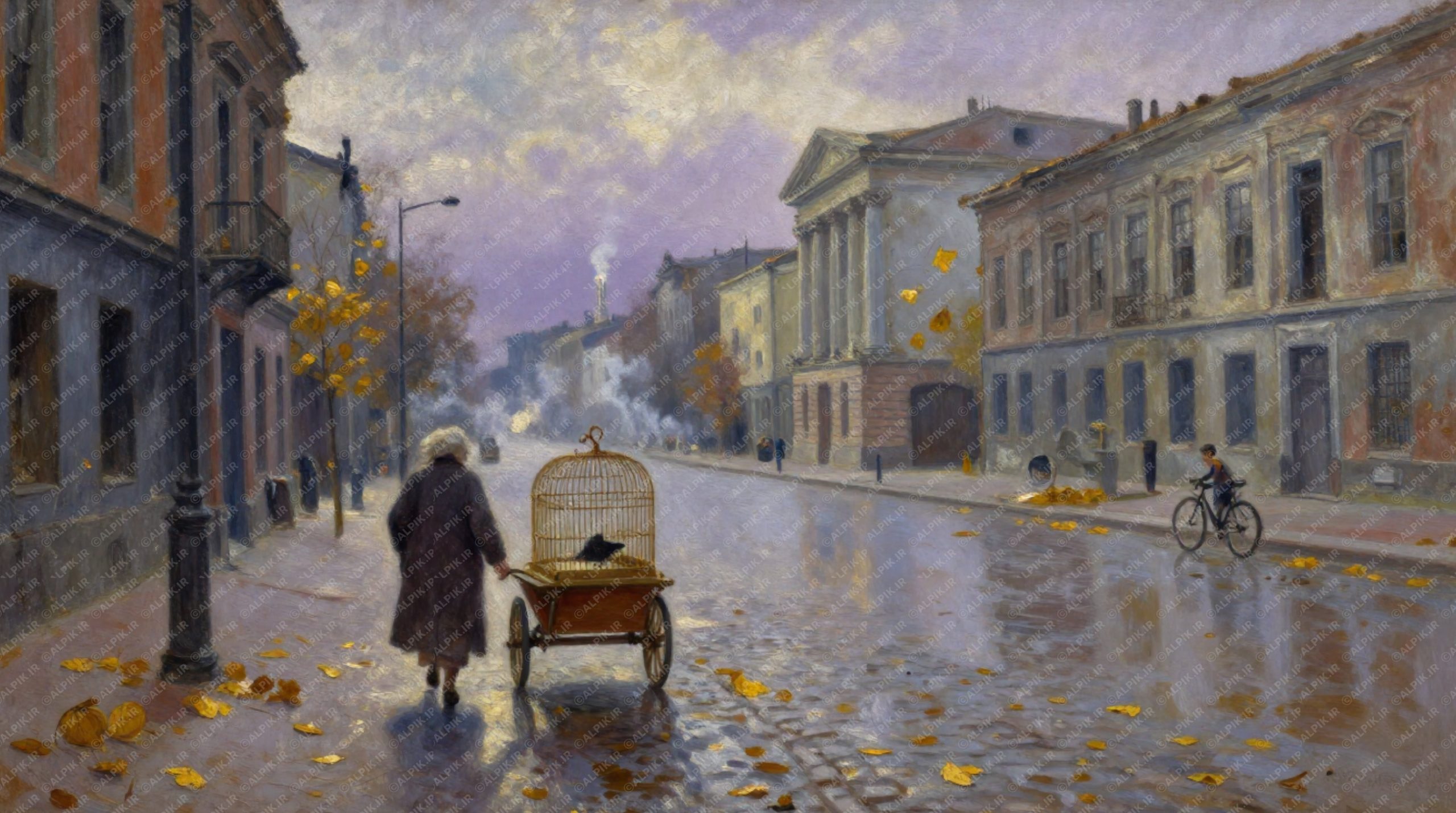 عبور از سنگ‌فرش خیس