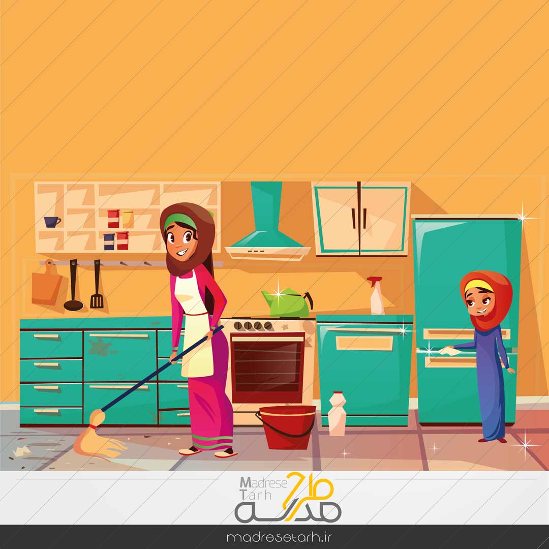 وکتور دختر با حجاب طرح نظافت منزل