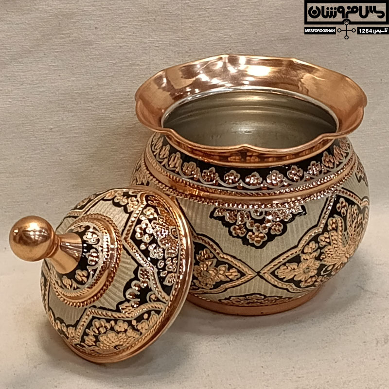 آجیل خوری مسی نقره کوب زنجان بدون پایه لبه کنگره ای دستساز نانو مدل سور