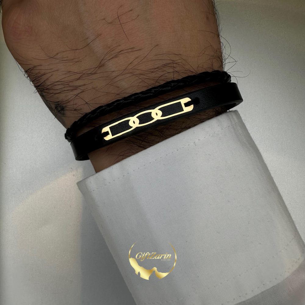 دستبند چرم و طلا مردانه M18