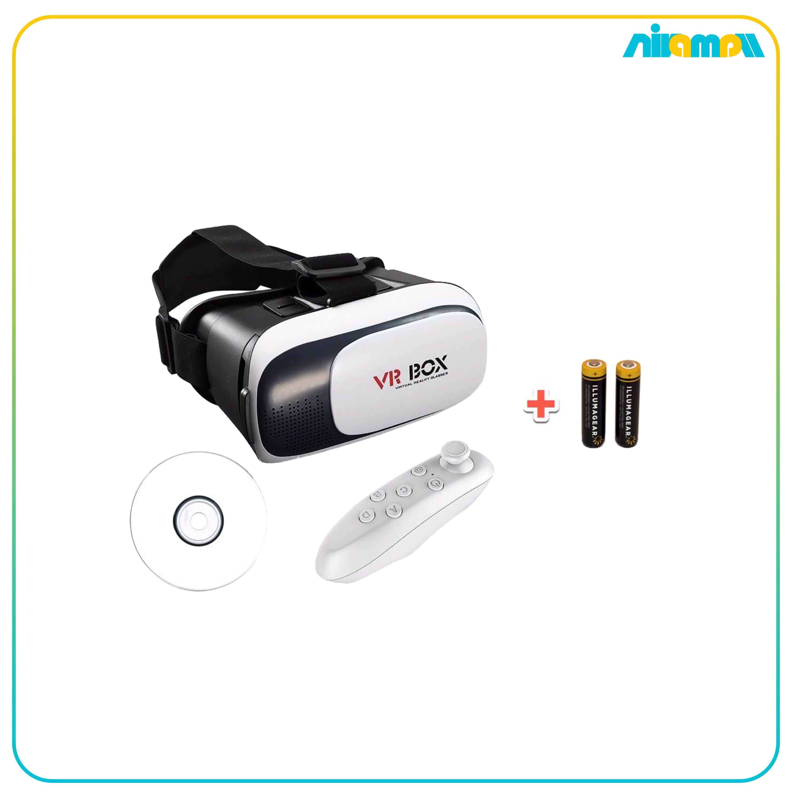 هدست واقعیت مجازی وی آر باکس مدل VR Box 2 به همراه ریموت کنترل بلوتوث و DVD حاوی اپلیکیشن و باتری