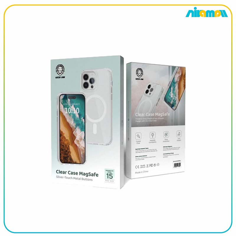 کاور شفاف گرین لاین مدل Magsafe Metal Buttons مناسب برای گوشی موبایل iPhone 15 Pro