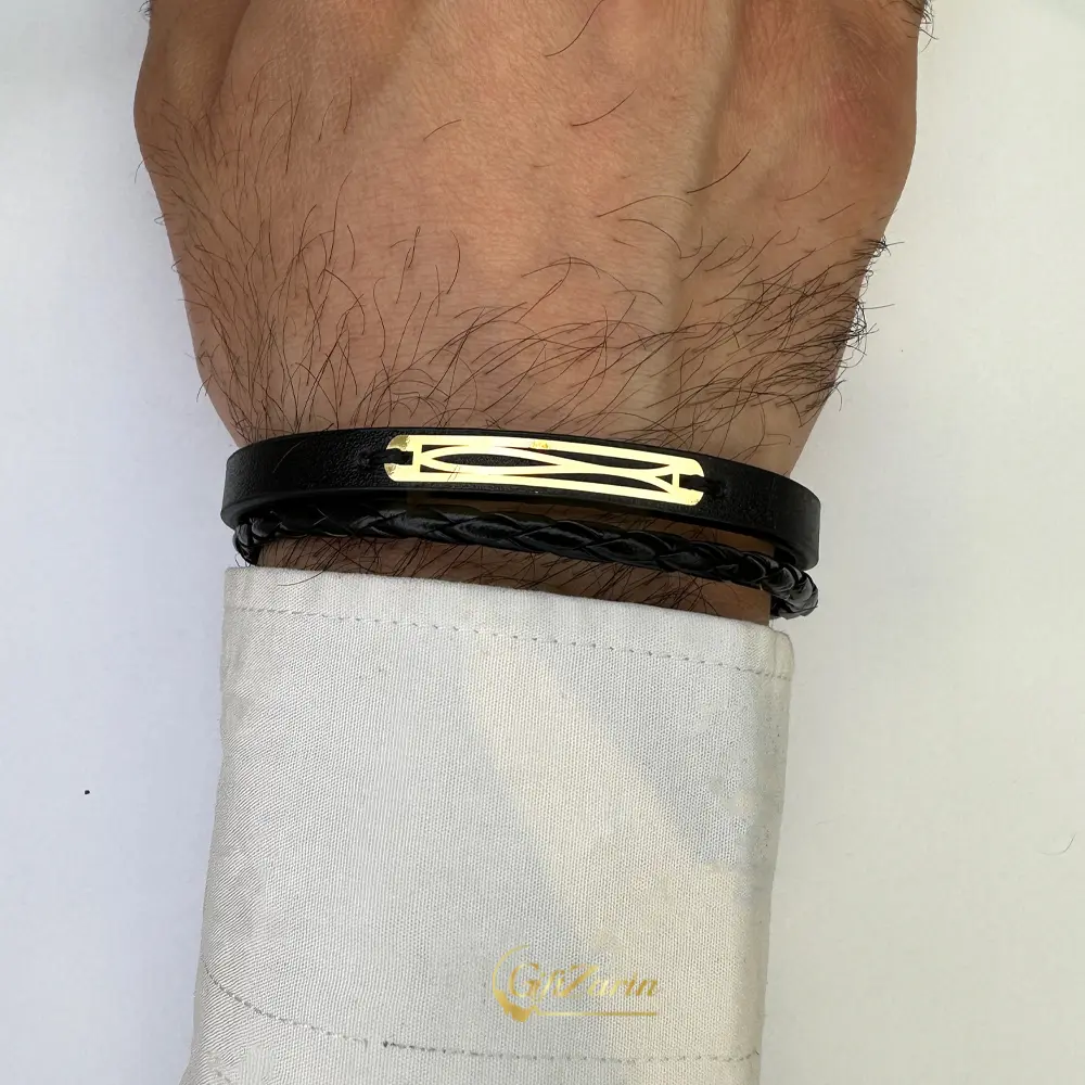 دستبند چرم و طلا مردانه M391
