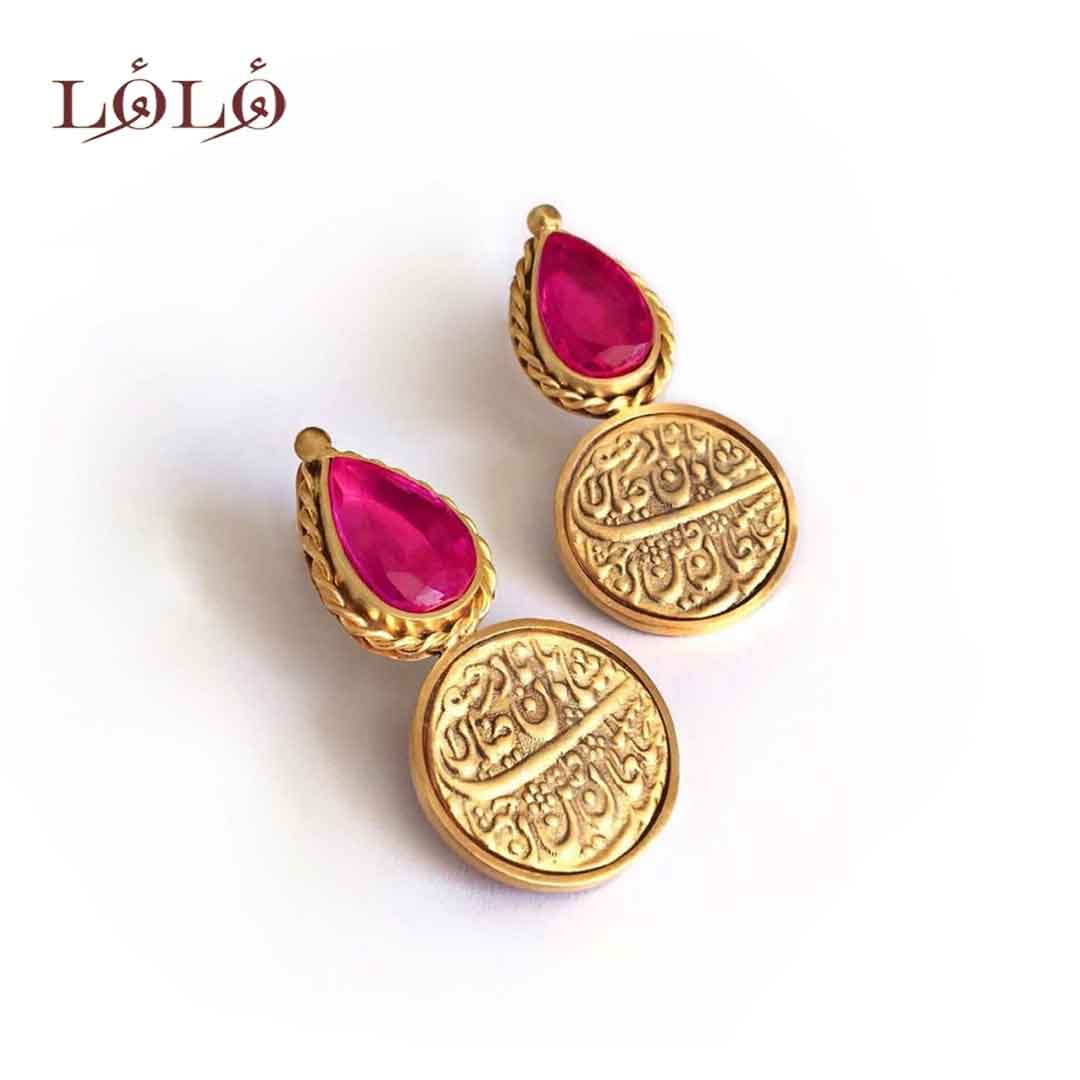 گوشواره نقره یاقوت سرخ و سکه