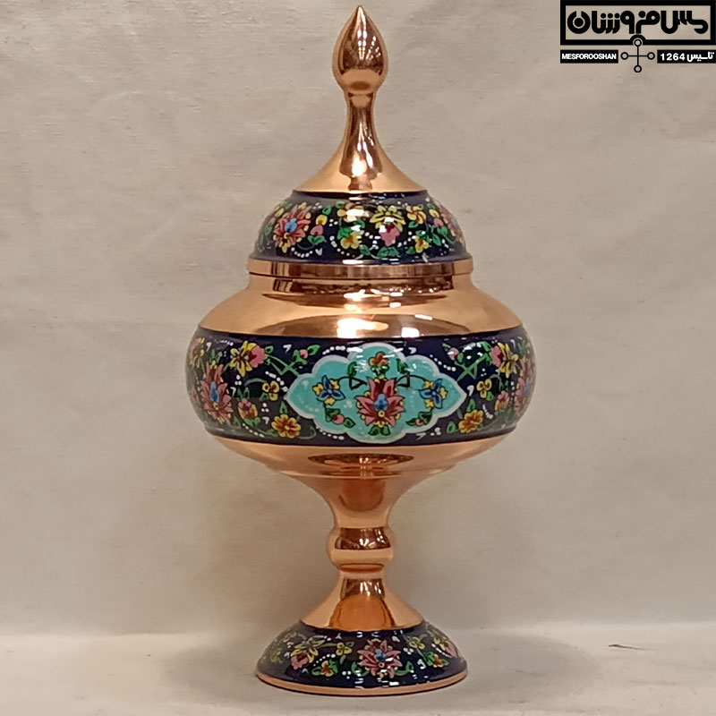آجیل خوری مس و پرداز دستساز پایه دار نانو زنجان مدل داوینچی