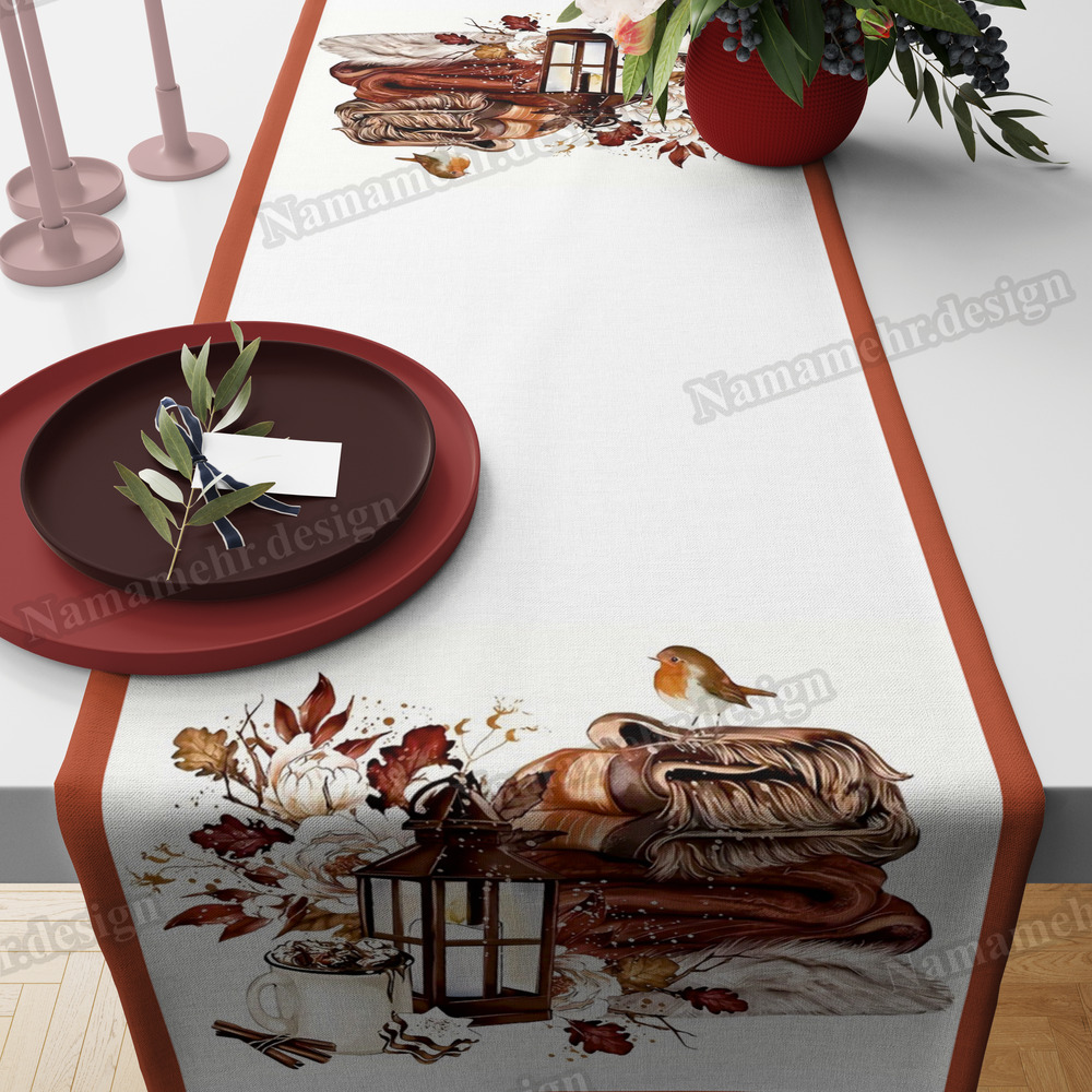 رانر طرح پاییزی رنگ اجری کد R038