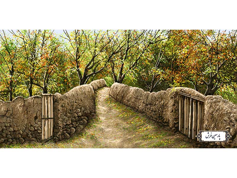 نخ و نقشه تابلو فرش کوچه باغ پاییزی کوچک - کد NV820
