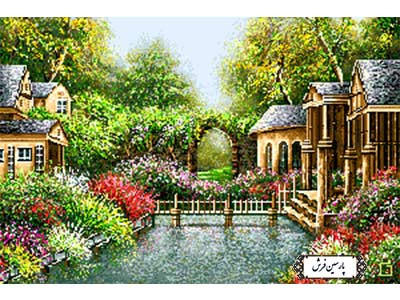 نخ و نقشه تابلو فرش آموزشی طرح منظره رودخانه - کد NA7016