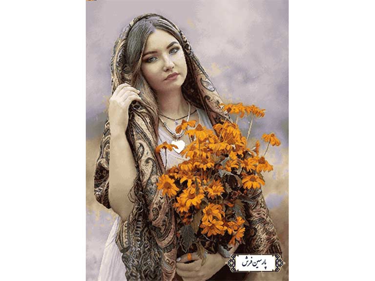 نخ و نقشه تابلو فرش طرح دختر گل چین - کد NC6358