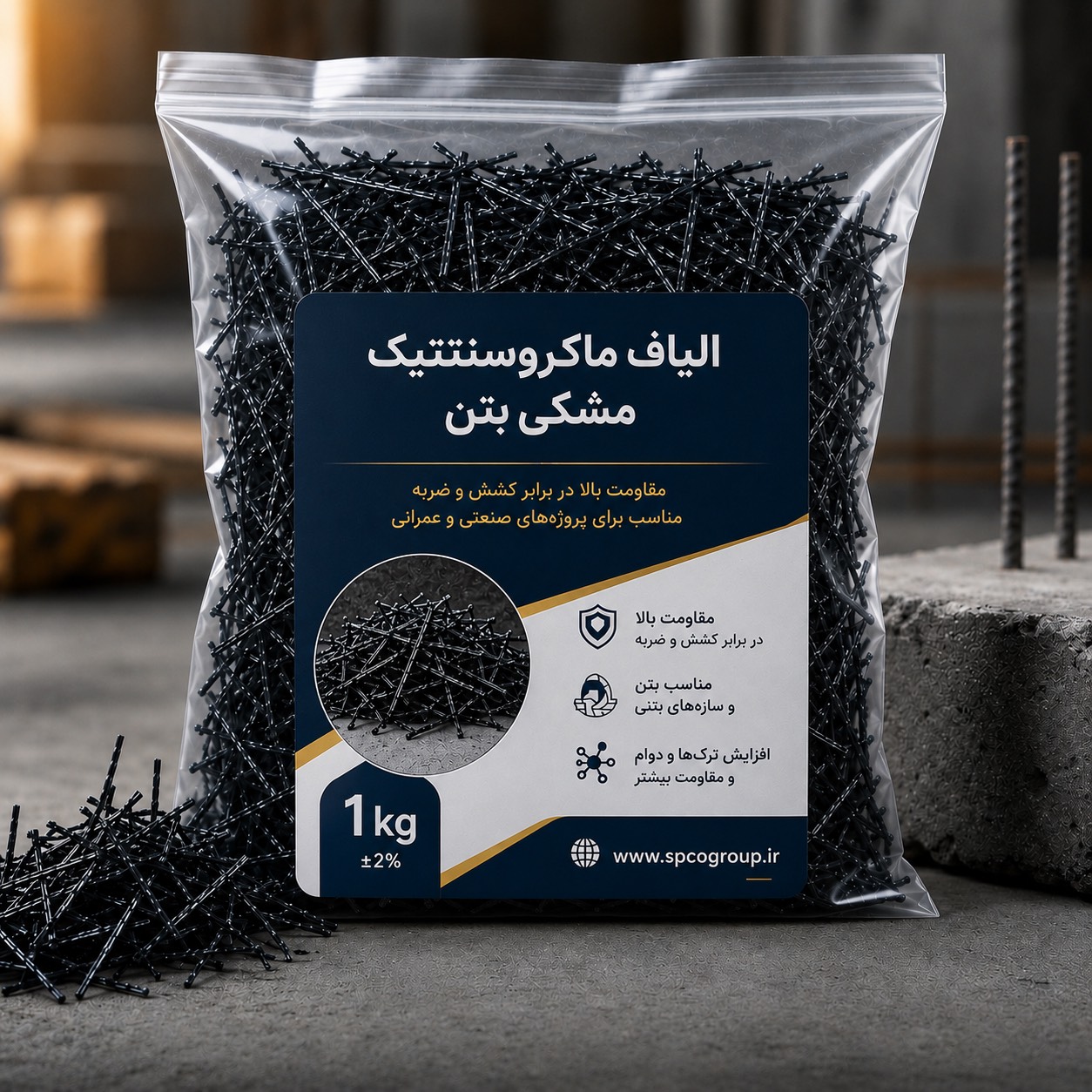 الیاف ماکروسنتتیک مشکی بتن ۱ کیلوگرمی