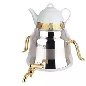کتری استیل و قوری چینی (یراق طلایی) MGS کد K41015