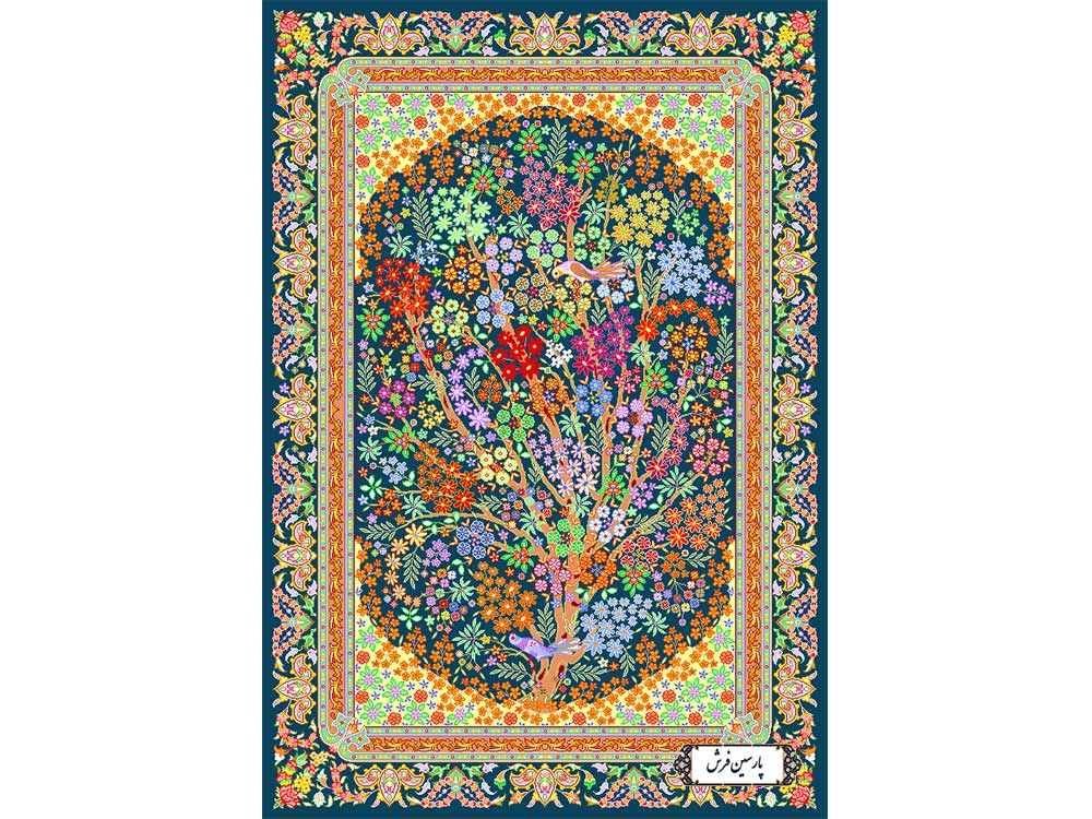 نخ و نقشه قالیچه تبریز طرح درخت زندگی - کد NZ2844