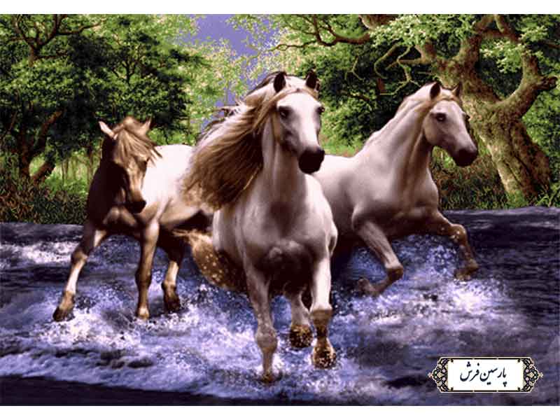 نخ و نقشه تابلو فرش طرح اسب های دونده - کد NH3560