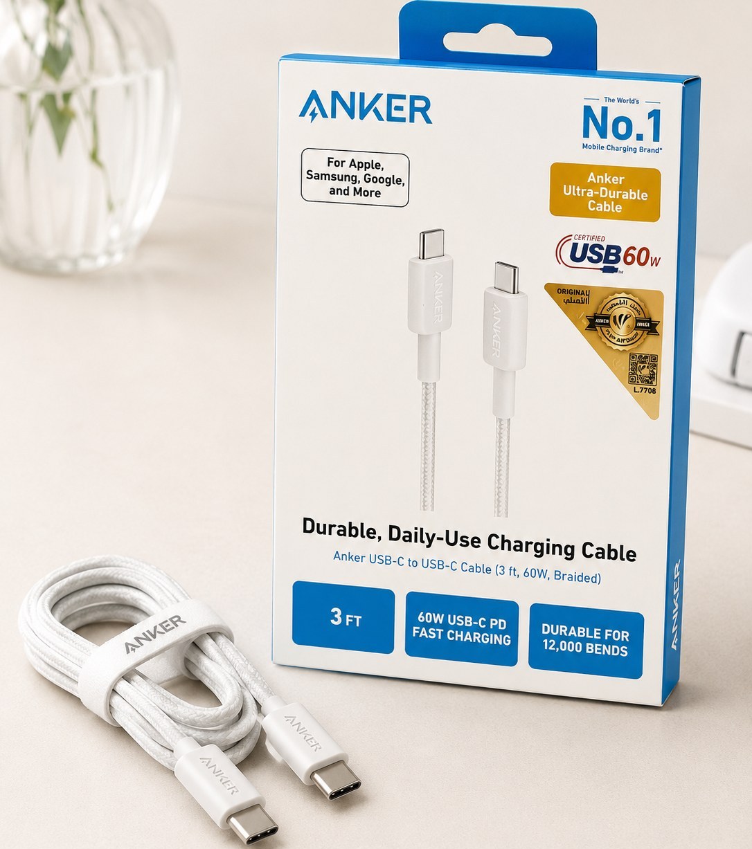کابل USB-C به USB-C انکر 60 وات