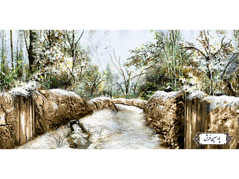 نخ و نقشه تابلو فرش کوچه باغ زمستانی - کد NV844