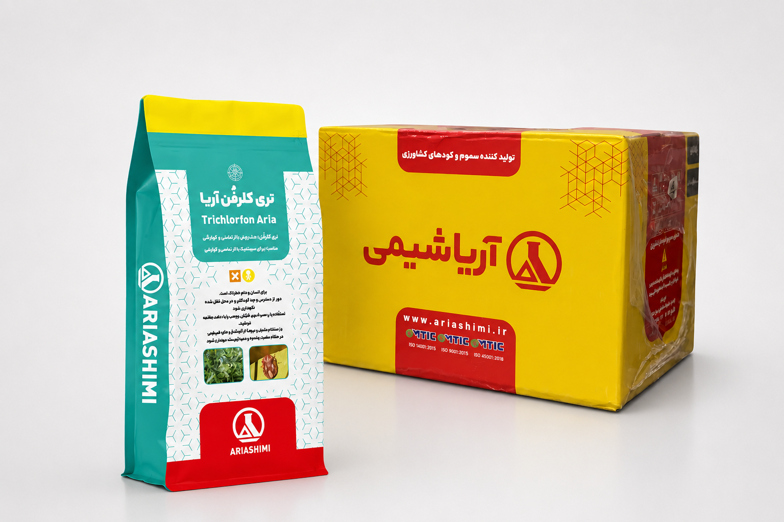 حشره‌کش تری کلروفن آریاشیمی ۸۰٪ WP پاکت ۱ کیلوگرمی - فروش عمده (کارتن ۱۰ عددی)