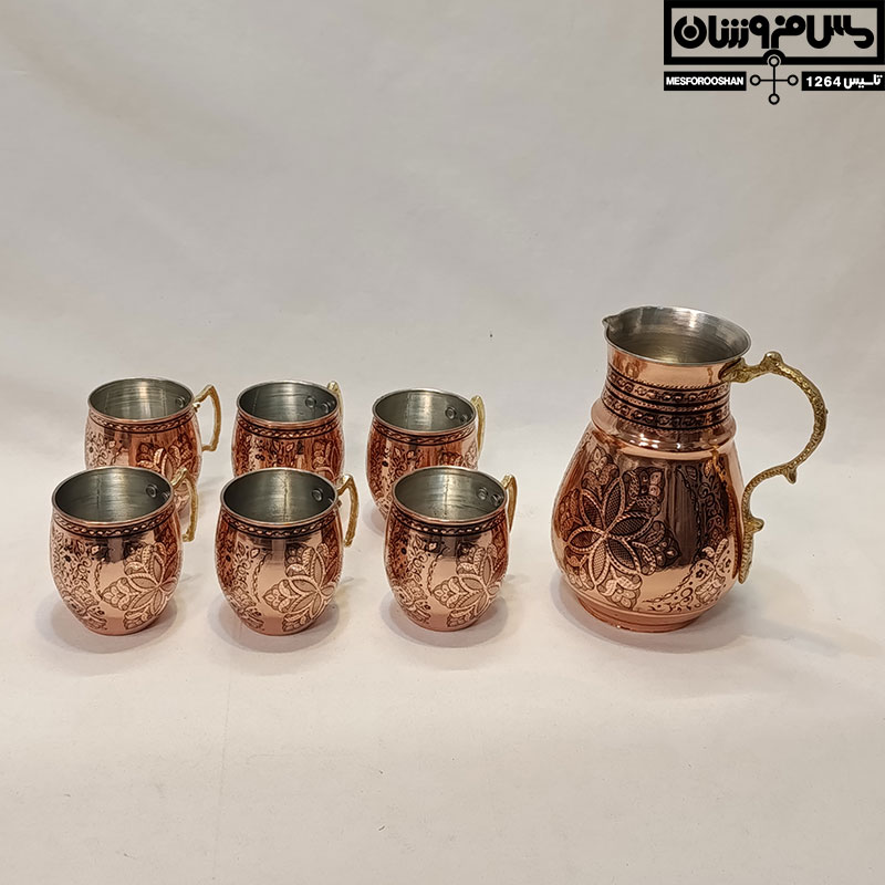 سرویس مسی پارچ و لیوان الماس تراش مدل پاگیس