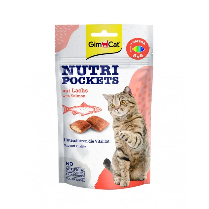 تشویقی گربه جیم کت مدل Nutri Pockets با طعم ماهی سالمون وزن 60 گرم
