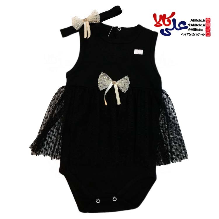 بادی رکابی مجلسی مشکی دخترانه به همراه هد کد 01