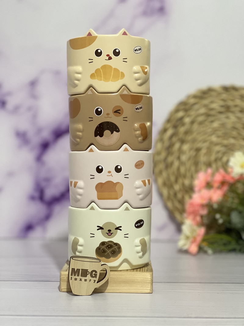 ماگ سرامیکی گربه دونات پنجه و گوش برجسته