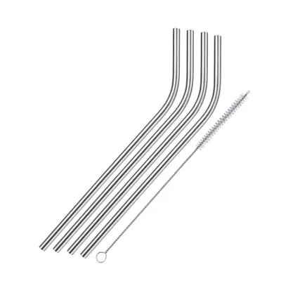 ۴ عدد نی استیل خمیده + برس تمیز کننده Stainless Steel Drinking Straws »Edelstahl Knick« وست مارک