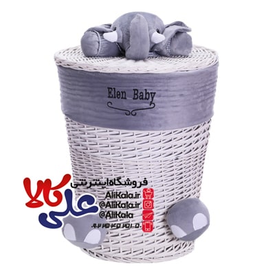 سبد لباس و اسباب بازی حصیری بزرگ اتاق کودک طرح فیل الن بیبی