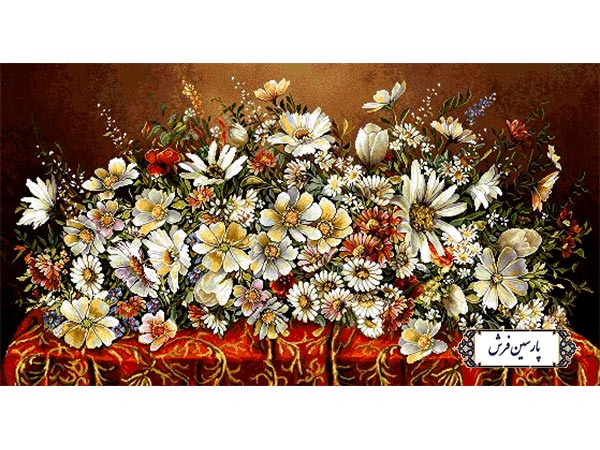 نخ و نقشه تابلو فرش دسته گل روی میز - کد NG1605