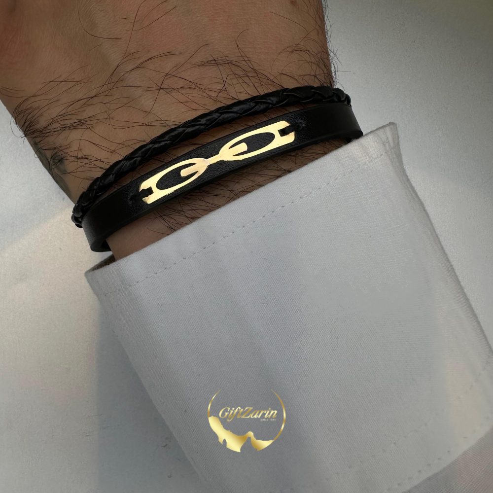 دستبند چرم و طلا مردانه M23