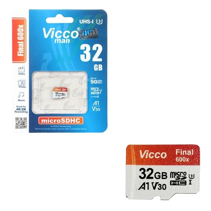 کارت حافظه microSDHC ویکومن مدل Vicco man 600x A1 V30 کلاس 10 استاندارد UHS-I U3 سرعت 90MBps ظرفیت 32 گیگابایت