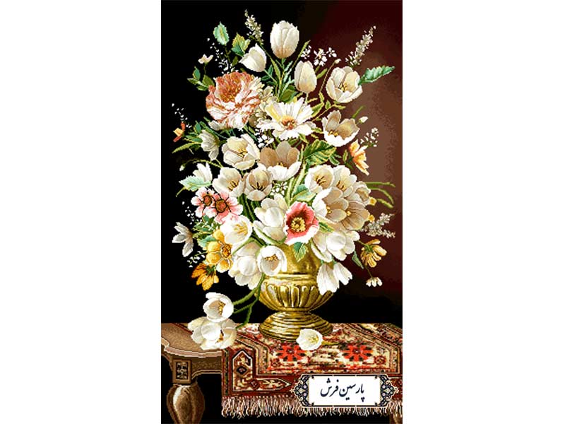 نخ و نقشه تابلو فرش طرح گلدان طلایی - کد NG1619