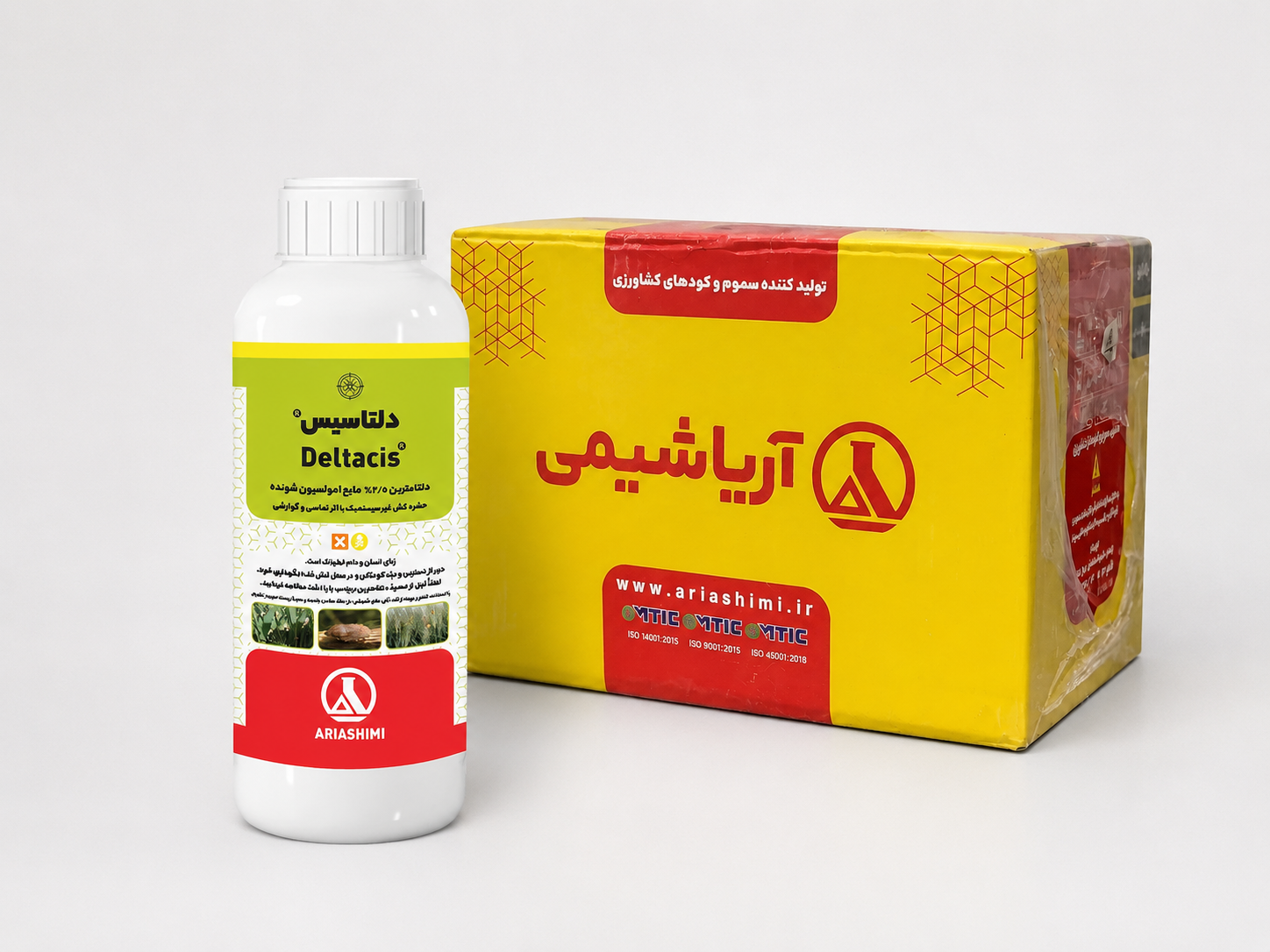 حشره‌کش دلتامترین آریاشیمی ۲.۵٪ EC ۱ لیتری (فروش عمده - کارتن ۱۲ عددی)