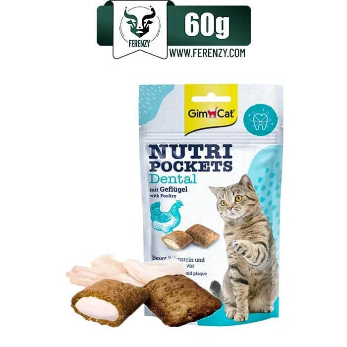 تشویقی گربه جیم کت با طعم مرغ مدل دنتال وزن 60 گرم GimCat Nutri Pockets Dental