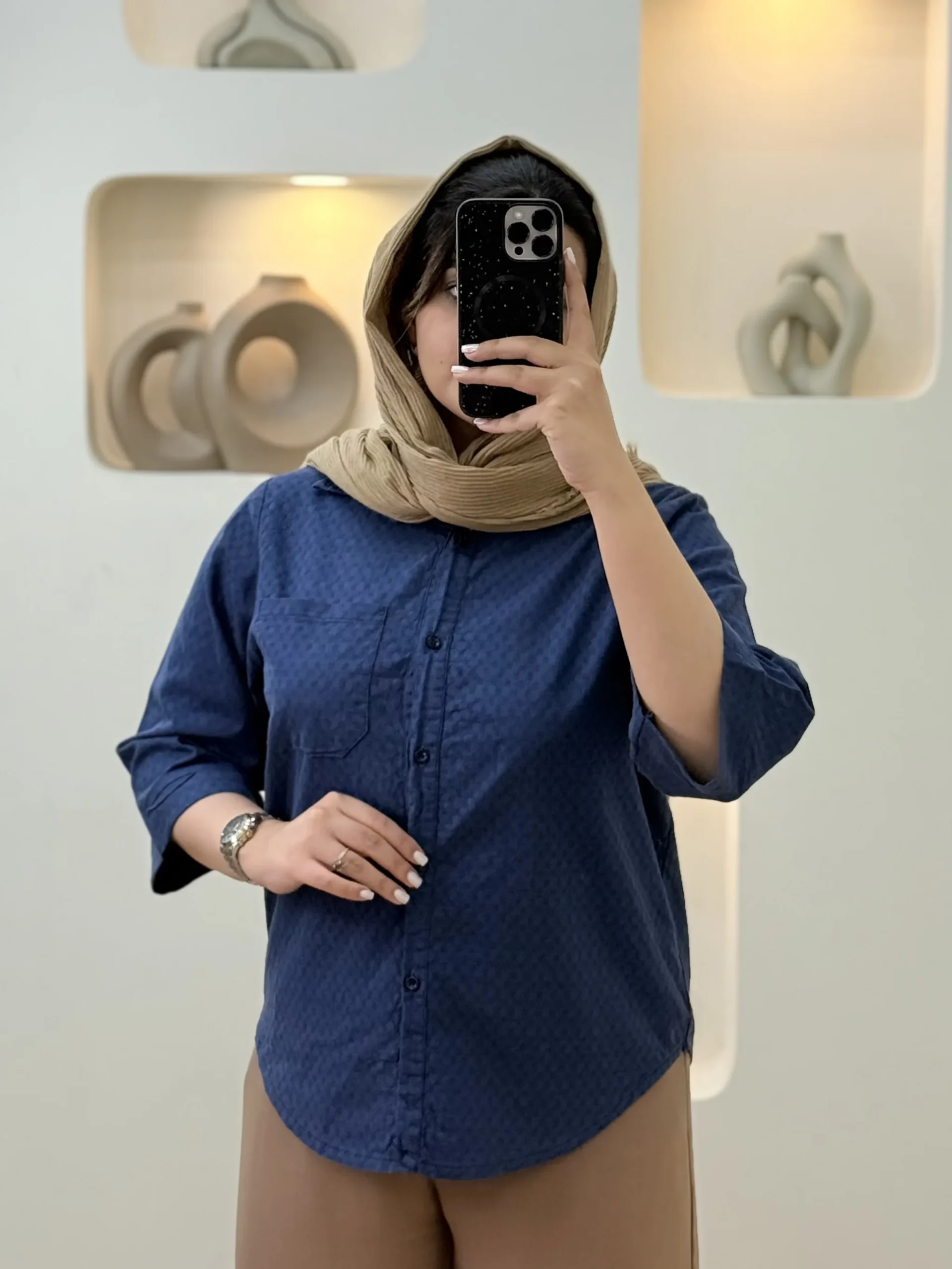 شومیز لینن زنبوری-4466 - سورمه‌ای