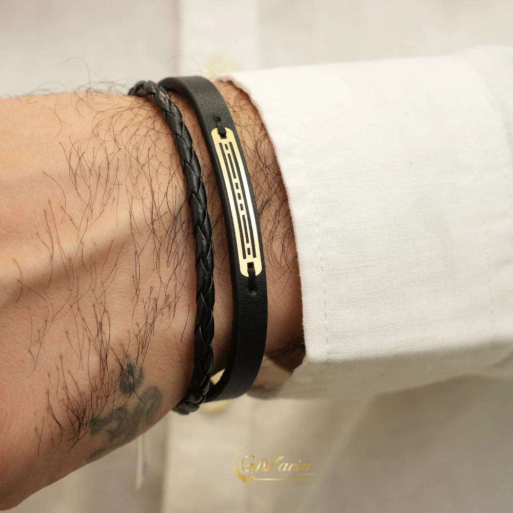 دستبند چرم و طلا مردانه M373