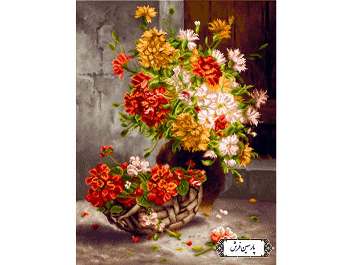 نخ و نقشه تابلو فرش طرح گلدان و سبد گل - کد NG1456
