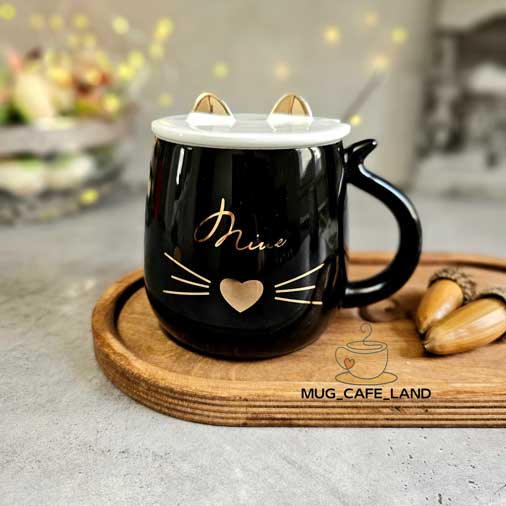 ماگ گربه ای مشکی دربدار