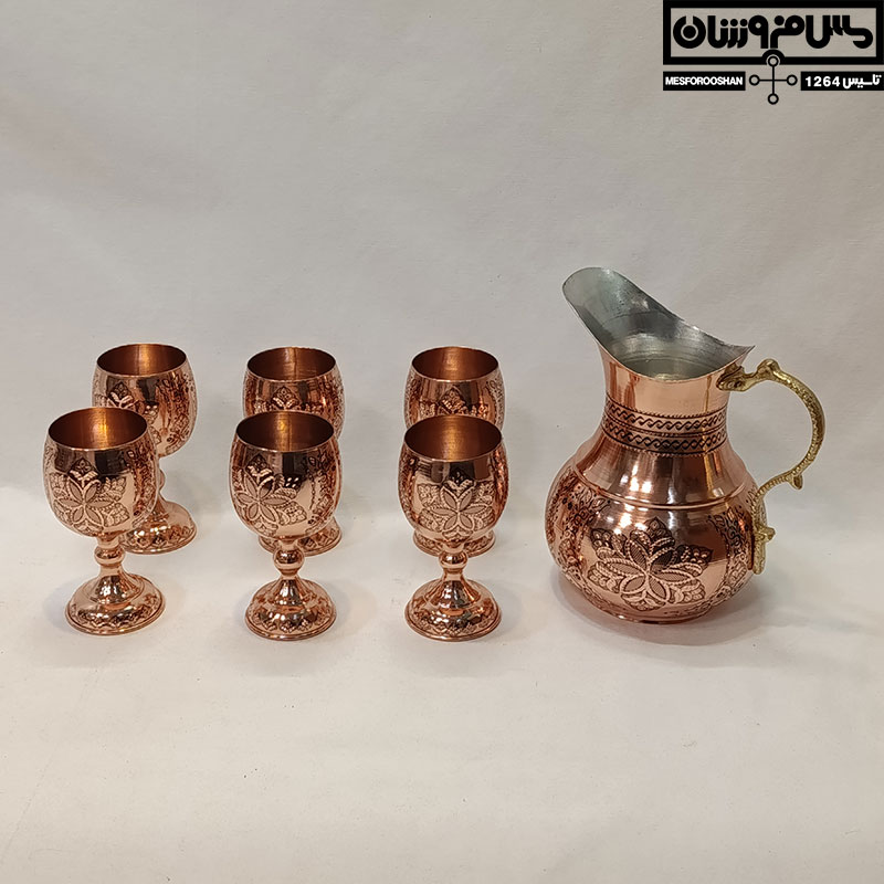 ست پارچ و جام مسی الماس تراش مدل پاواینا