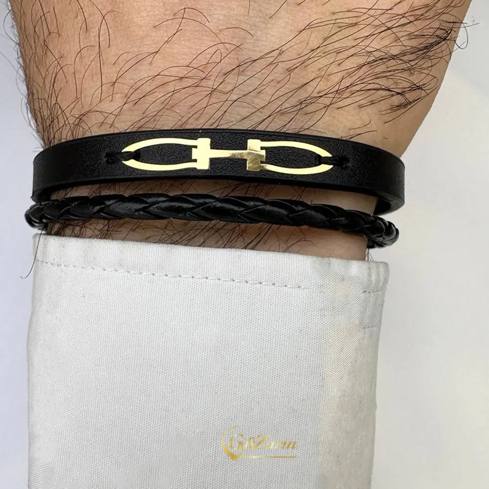 دستبند چرم و طلا مردانه M396