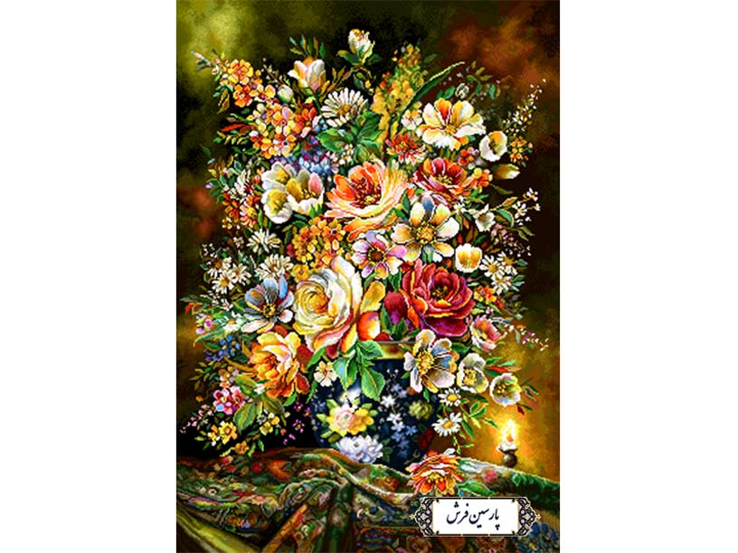 نخ و نقشه تابلو فرش طرح گل و گلدان - کد NG1586