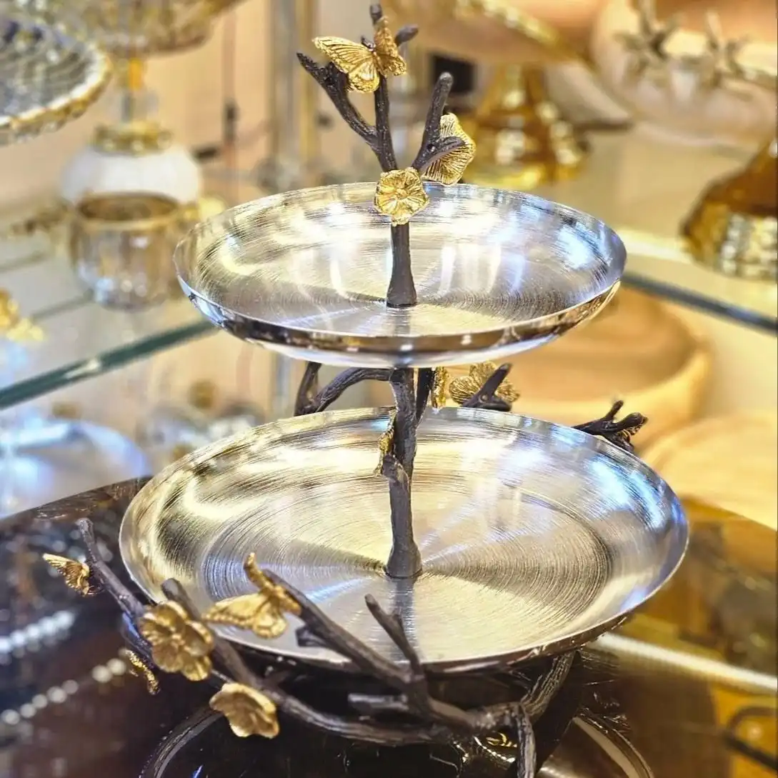 خرید سرویس پذیرایی گل و پروانه | ست ۵ تکه فلزی با آبکاری فورتیک کد 377