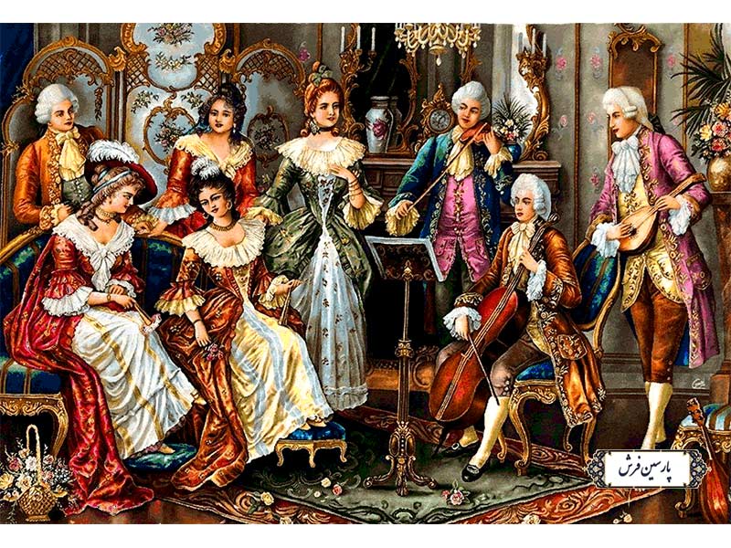 نخ و نقشه تابلو فرش تبریز طرح مجلس نوازندگی - کد NF2246