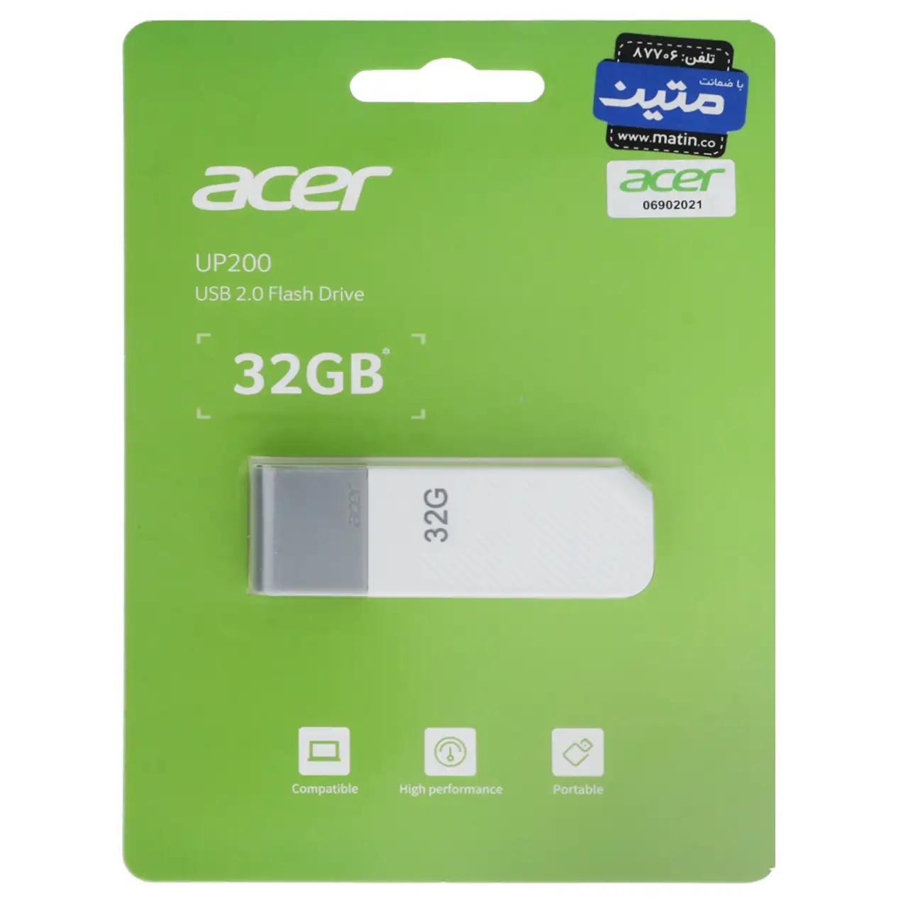 فلش مموری Acer مدل UP200 USB2.0 ظرفیت 32GB - سفید