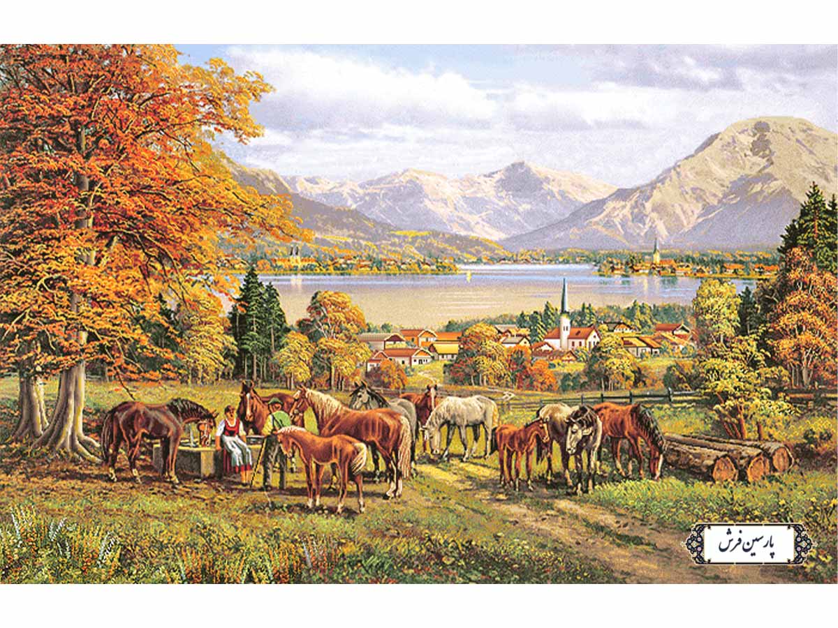 نخ و نقشه تابلو فرش منظره شهر و دریاچه - کد NV902