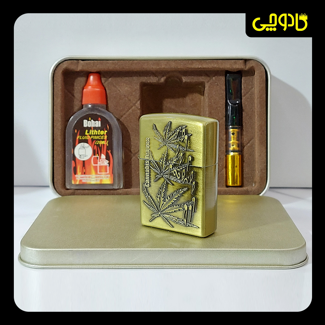 پک کادویی فندک فلزی طرح زیپو مدل برگ و ملودی