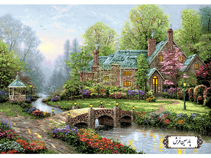 نخ و نقشه تابلو فرش طرح منظره خانه مجلل - کد NV746