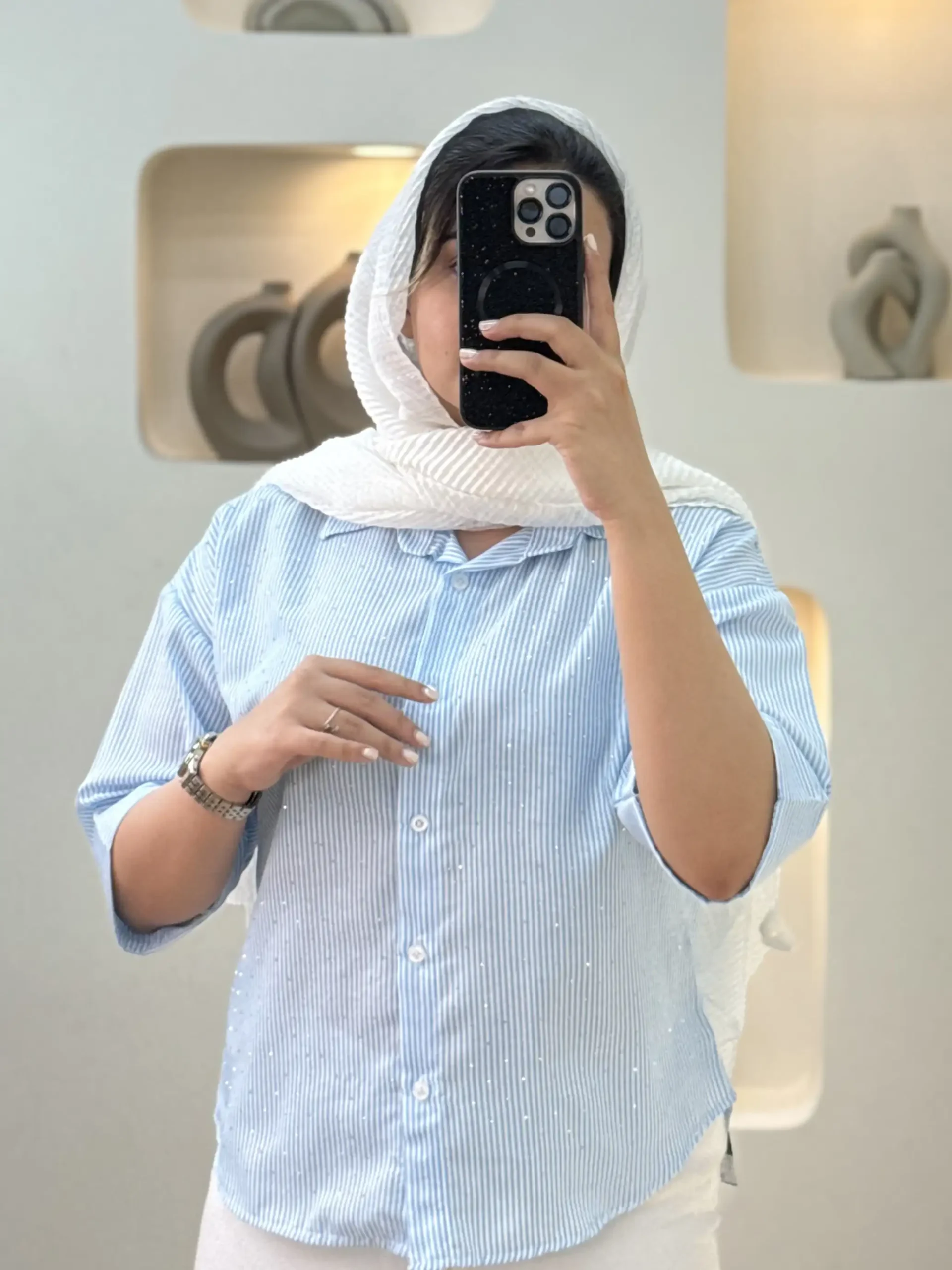 شومیز راه راه پاکتی جلو نگین-10261