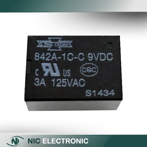 رله 9V مینیاتوری 5 پایه بوبین کنار تایوانی مارک SONG CHUAN کد 842A-1C-C