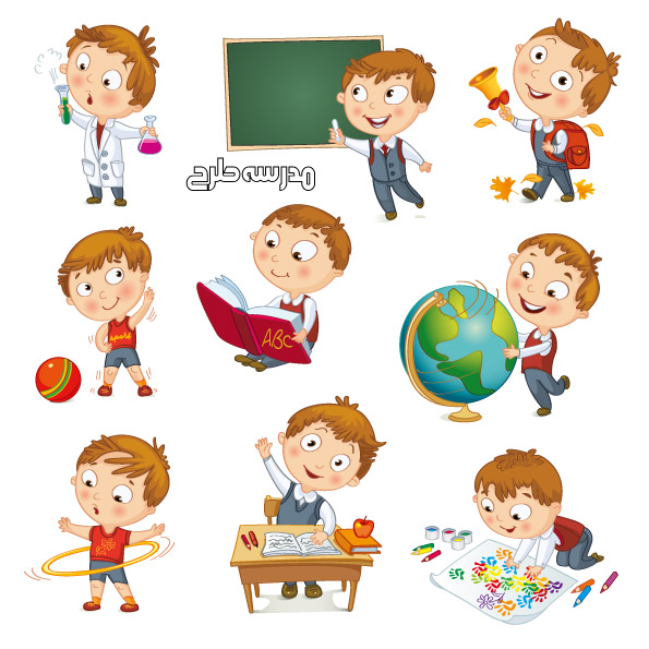مجموعه وکتور لایه باز کاراکتر دانش آموز پسر
