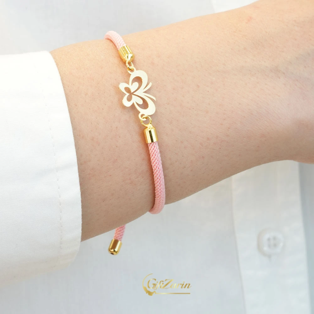 دستبند چرم و طلا پروانه B243