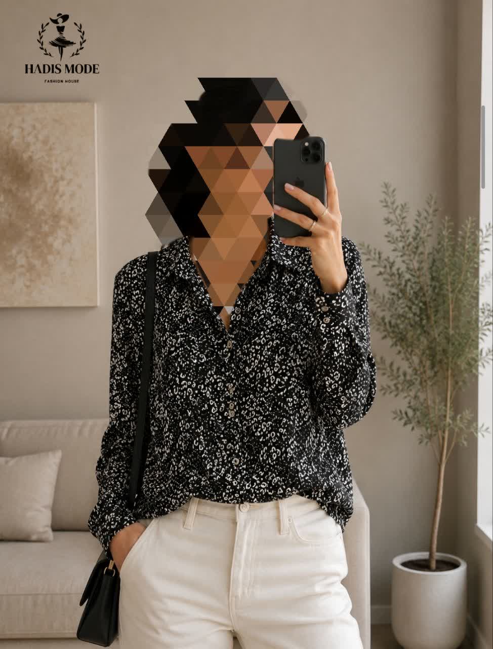 شومیز مجلسی زنانه ساتن پلنگی مشکی وارداتی برند M&S COLLECTION